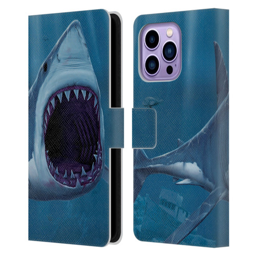 Vincent Hie Underwater Shark Bite Leather Book Wallet Case Cover For Apple iPhone 14 Pro Max