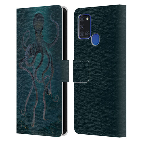 Vincent Hie Underwater Giant Octopus Leather Book Wallet Case Cover For Samsung Galaxy A21s (2020)