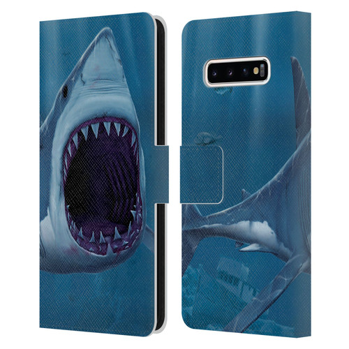 Vincent Hie Underwater Shark Bite Leather Book Wallet Case Cover For Samsung Galaxy S10+ / S10 Plus