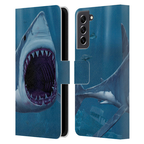 Vincent Hie Underwater Shark Bite Leather Book Wallet Case Cover For Samsung Galaxy S21 FE 5G