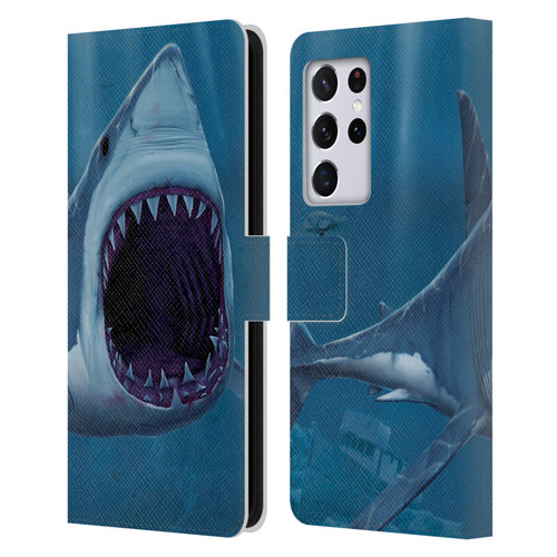 Vincent Hie Underwater Shark Bite Leather Book Wallet Case Cover For Samsung Galaxy S21 Ultra 5G