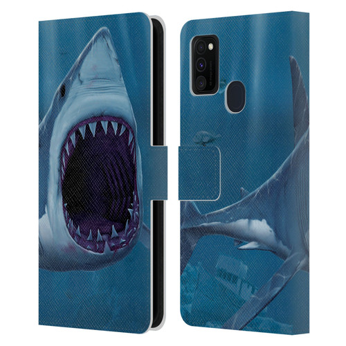 Vincent Hie Underwater Shark Bite Leather Book Wallet Case Cover For Samsung Galaxy M30s (2019)/M21 (2020)