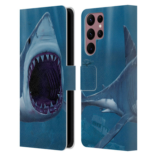 Vincent Hie Underwater Shark Bite Leather Book Wallet Case Cover For Samsung Galaxy S22 Ultra 5G
