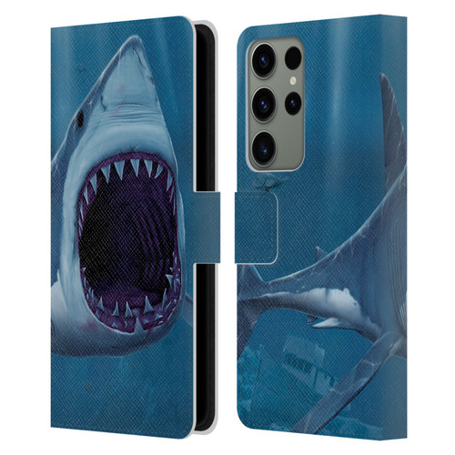 Vincent Hie Underwater Shark Bite Leather Book Wallet Case Cover For Samsung Galaxy S23 Ultra 5G