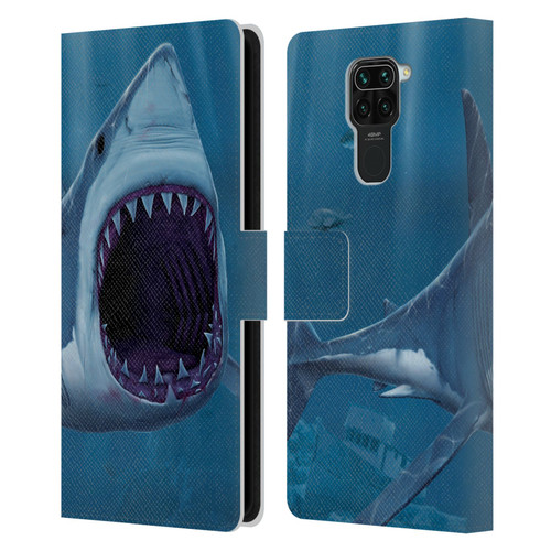 Vincent Hie Underwater Shark Bite Leather Book Wallet Case Cover For Xiaomi Redmi Note 9 / Redmi 10X 4G