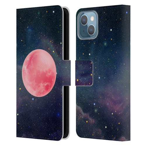 Cosmo18 Space Pink Moon Leather Book Wallet Case Cover For Apple iPhone 13