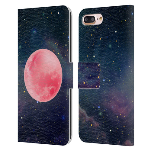 Cosmo18 Space Pink Moon Leather Book Wallet Case Cover For Apple iPhone 7 Plus / iPhone 8 Plus