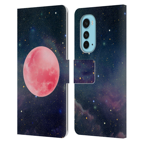 Cosmo18 Space Pink Moon Leather Book Wallet Case Cover For Motorola Edge (2022)