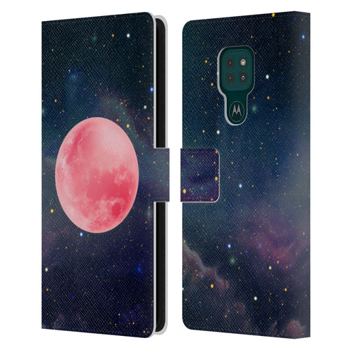 Cosmo18 Space Pink Moon Leather Book Wallet Case Cover For Motorola Moto G9 Play