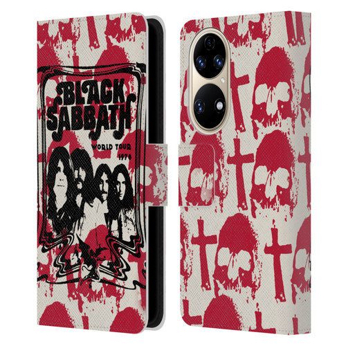 Black Sabbath Key Art Skull Cross World Tour Leather Book Wallet Case Cover For Huawei P50