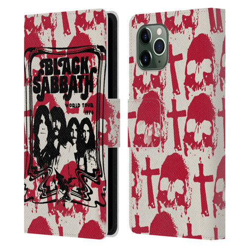 Black Sabbath Key Art Skull Cross World Tour Leather Book Wallet Case Cover For Apple iPhone 11 Pro