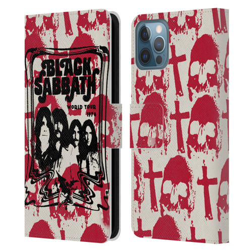 Black Sabbath Key Art Skull Cross World Tour Leather Book Wallet Case Cover For Apple iPhone 12 / iPhone 12 Pro