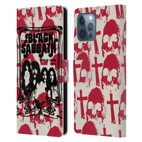 Black Sabbath Key Art Skull Cross World Tour Leather Book Wallet Case Cover For Apple iPhone 12 Pro Max
