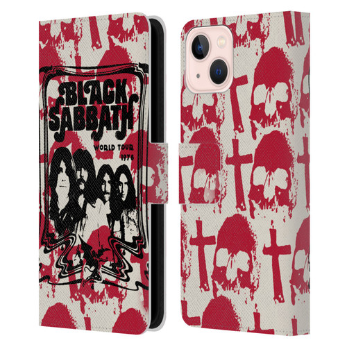 Black Sabbath Key Art Skull Cross World Tour Leather Book Wallet Case Cover For Apple iPhone 13