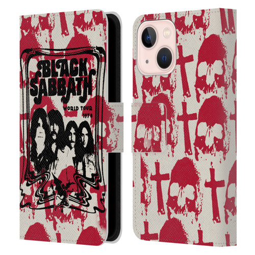 Black Sabbath Key Art Skull Cross World Tour Leather Book Wallet Case Cover For Apple iPhone 13 Mini