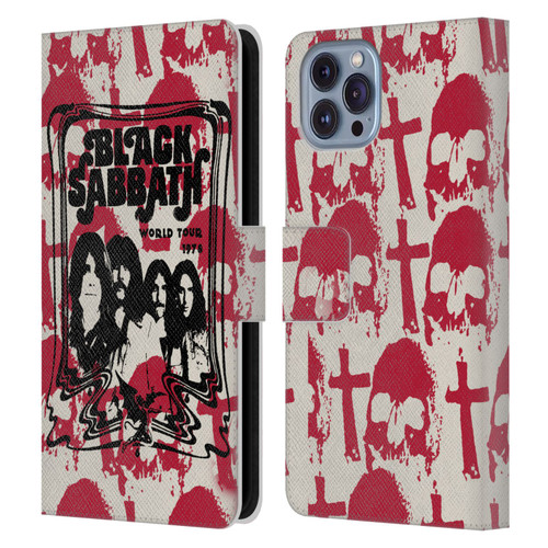 Black Sabbath Key Art Skull Cross World Tour Leather Book Wallet Case Cover For Apple iPhone 14