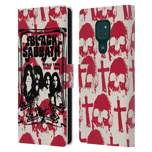 Black Sabbath Key Art Skull Cross World Tour Leather Book Wallet Case Cover For Motorola Moto G9 Play