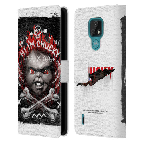 Child's Play Key Art Hi I'm Chucky Grunge Leather Book Wallet Case Cover For Motorola Moto E7