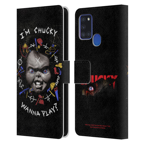 Child's Play Key Art Wanna Play Grunge Leather Book Wallet Case Cover For Samsung Galaxy A21s (2020)
