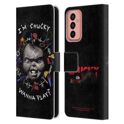 Child's Play Key Art Wanna Play Grunge Leather Book Wallet Case Cover For Samsung Galaxy M13 (2022)
