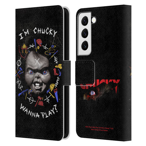 Child's Play Key Art Wanna Play Grunge Leather Book Wallet Case Cover For Samsung Galaxy S22 5G