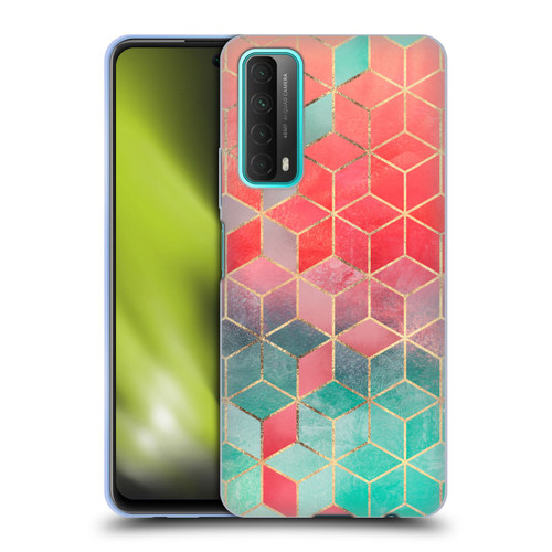 Elisabeth Fredriksson Cubes Collection Rose And Turquoise Soft Gel Case for Huawei P Smart (2021)