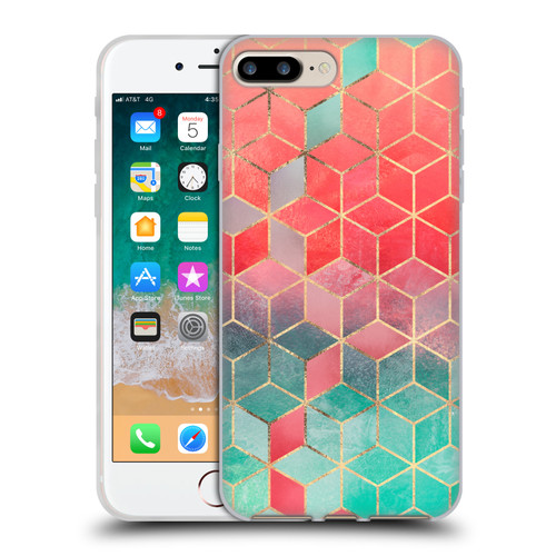 Elisabeth Fredriksson Cubes Collection Rose And Turquoise Soft Gel Case for Apple iPhone 7 Plus / iPhone 8 Plus