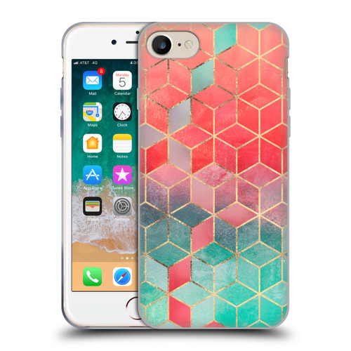 Elisabeth Fredriksson Cubes Collection Rose And Turquoise Soft Gel Case for Apple iPhone 7 / 8 / SE 2020 & 2022