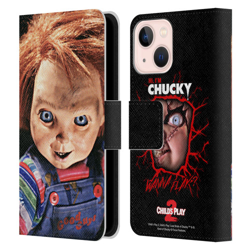 Child's Play II Key Art Doll Stare Leather Book Wallet Case Cover For Apple iPhone 13 Mini