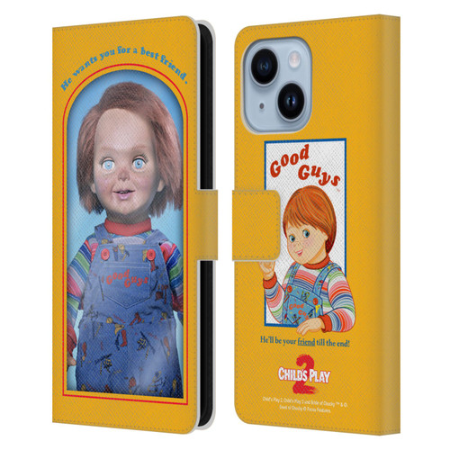 Child's Play II Key Art Good Guys Toy Box Leather Book Wallet Case Cover For Apple iPhone 14 Plus