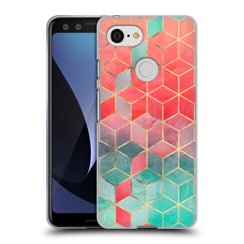 Elisabeth Fredriksson Cubes Collection Rose And Turquoise Soft Gel Case for Google Pixel 3