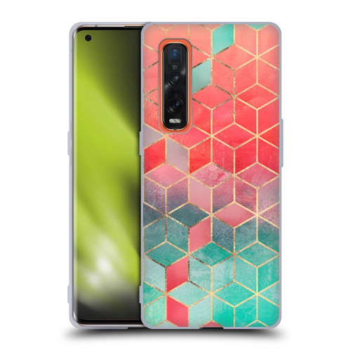 Elisabeth Fredriksson Cubes Collection Rose And Turquoise Soft Gel Case for OPPO Find X2 Pro 5G