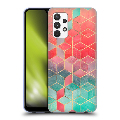 Elisabeth Fredriksson Cubes Collection Rose And Turquoise Soft Gel Case for Samsung Galaxy A32 (2021)