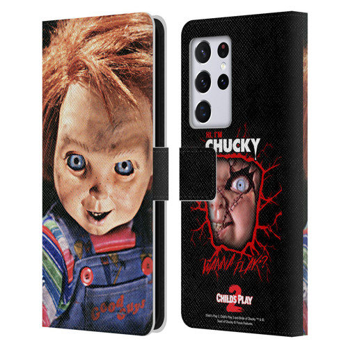 Child's Play II Key Art Doll Stare Leather Book Wallet Case Cover For Samsung Galaxy S21 Ultra 5G