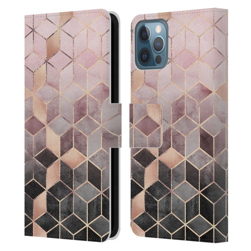 Elisabeth Fredriksson Cubes Collection Pink And Grey Gradient Leather Book Wallet Case Cover For Apple iPhone 12 / iPhone 12 Pro