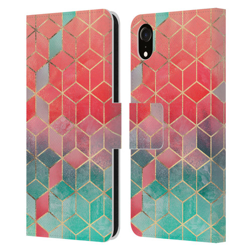 Elisabeth Fredriksson Cubes Collection Rose And Turquoise Leather Book Wallet Case Cover For Apple iPhone XR