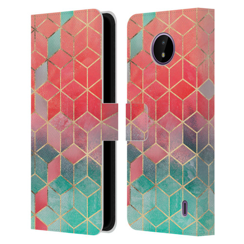 Elisabeth Fredriksson Cubes Collection Rose And Turquoise Leather Book Wallet Case Cover For Nokia C10 / C20