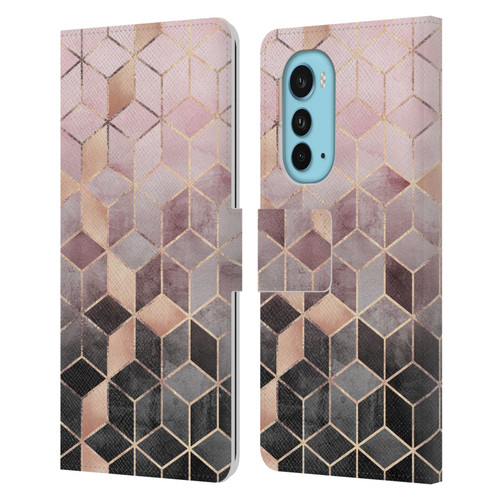 Elisabeth Fredriksson Cubes Collection Pink And Grey Gradient Leather Book Wallet Case Cover For Motorola Edge (2022)
