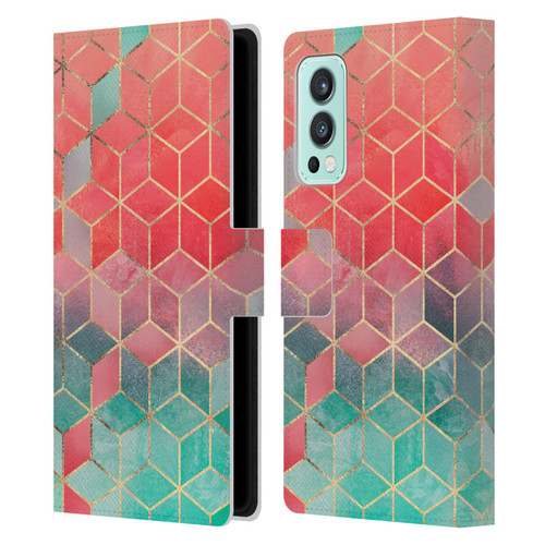 Elisabeth Fredriksson Cubes Collection Rose And Turquoise Leather Book Wallet Case Cover For OnePlus Nord 2 5G