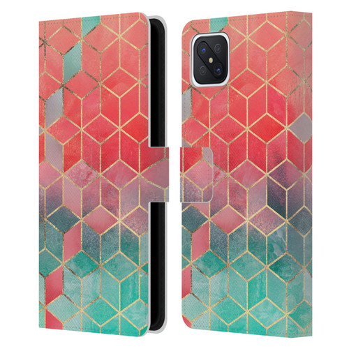 Elisabeth Fredriksson Cubes Collection Rose And Turquoise Leather Book Wallet Case Cover For OPPO Reno4 Z 5G