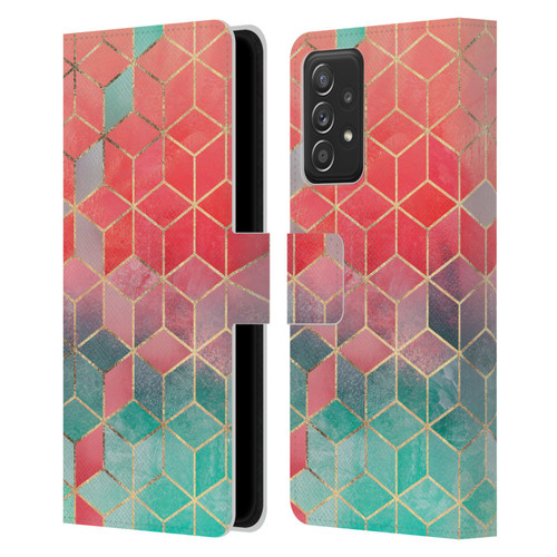 Elisabeth Fredriksson Cubes Collection Rose And Turquoise Leather Book Wallet Case Cover For Samsung Galaxy A53 5G (2022)