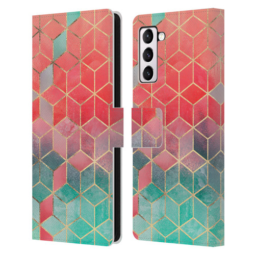 Elisabeth Fredriksson Cubes Collection Rose And Turquoise Leather Book Wallet Case Cover For Samsung Galaxy S21+ 5G