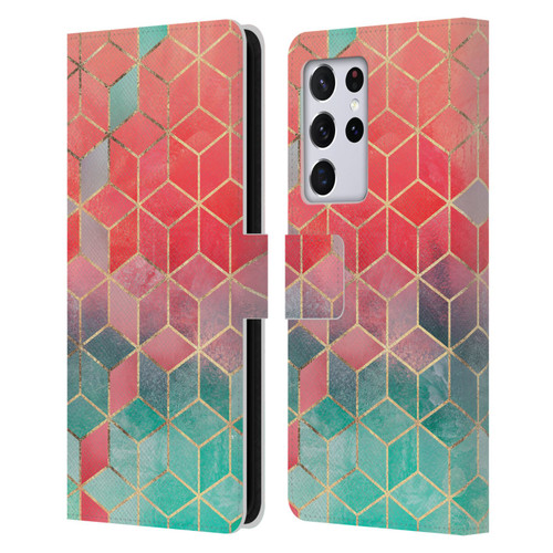 Elisabeth Fredriksson Cubes Collection Rose And Turquoise Leather Book Wallet Case Cover For Samsung Galaxy S21 Ultra 5G