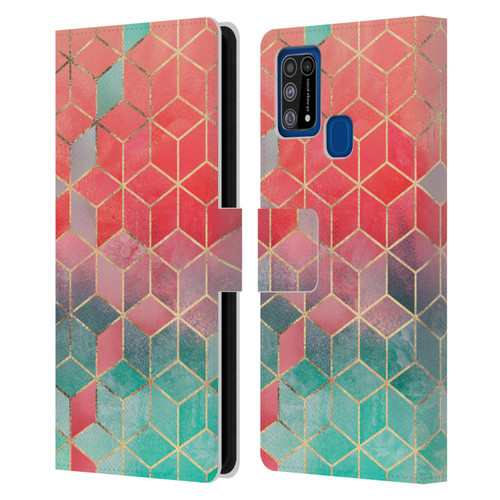 Elisabeth Fredriksson Cubes Collection Rose And Turquoise Leather Book Wallet Case Cover For Samsung Galaxy M31 (2020)