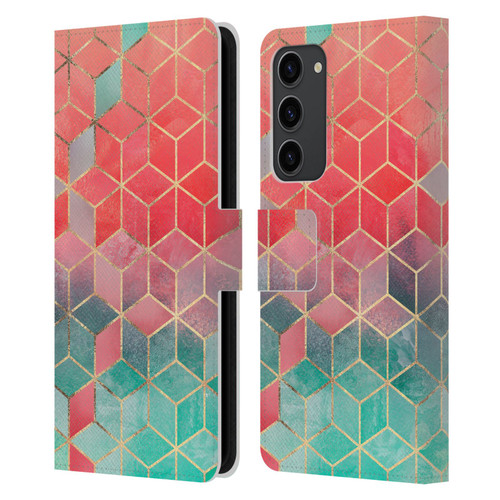 Elisabeth Fredriksson Cubes Collection Rose And Turquoise Leather Book Wallet Case Cover For Samsung Galaxy S23+ 5G