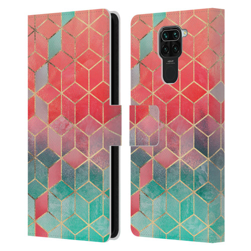 Elisabeth Fredriksson Cubes Collection Rose And Turquoise Leather Book Wallet Case Cover For Xiaomi Redmi Note 9 / Redmi 10X 4G