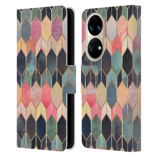Elisabeth Fredriksson Geometric Design And Pattern Colourful Stained Glass Leather Book Wallet Case Cover For Huawei P50