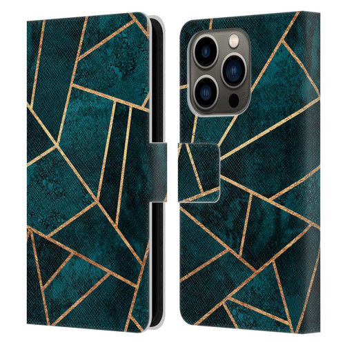 Elisabeth Fredriksson Sparkles Deep Teal Stone Leather Book Wallet Case Cover For Apple iPhone 14 Pro