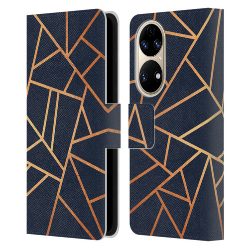 Elisabeth Fredriksson Stone Collection Copper And Midnight Navy Leather Book Wallet Case Cover For Huawei P50