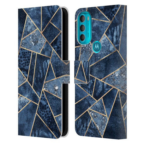 Elisabeth Fredriksson Stone Collection Blue Leather Book Wallet Case Cover For Motorola Moto G71 5G